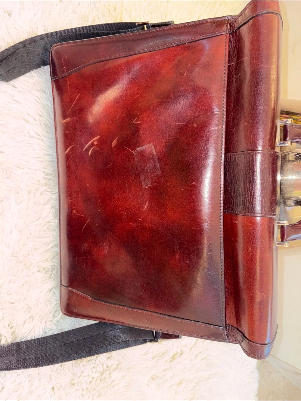 Bosca Leather Briefcase in Deep Burgundy
